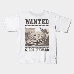 Wild West Retro Cowgirl Cowboy Comic Book Wanted Poster Sepia Kids T-Shirt